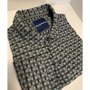Tommy Bahama L 55% Silk Short Sleeve Button Up Shirt Men's Gray Camp Beach